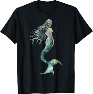 Mermaid Mythical Motif Fantasy Artwork Mermaid T-Shirt - T-Shirt | Black
