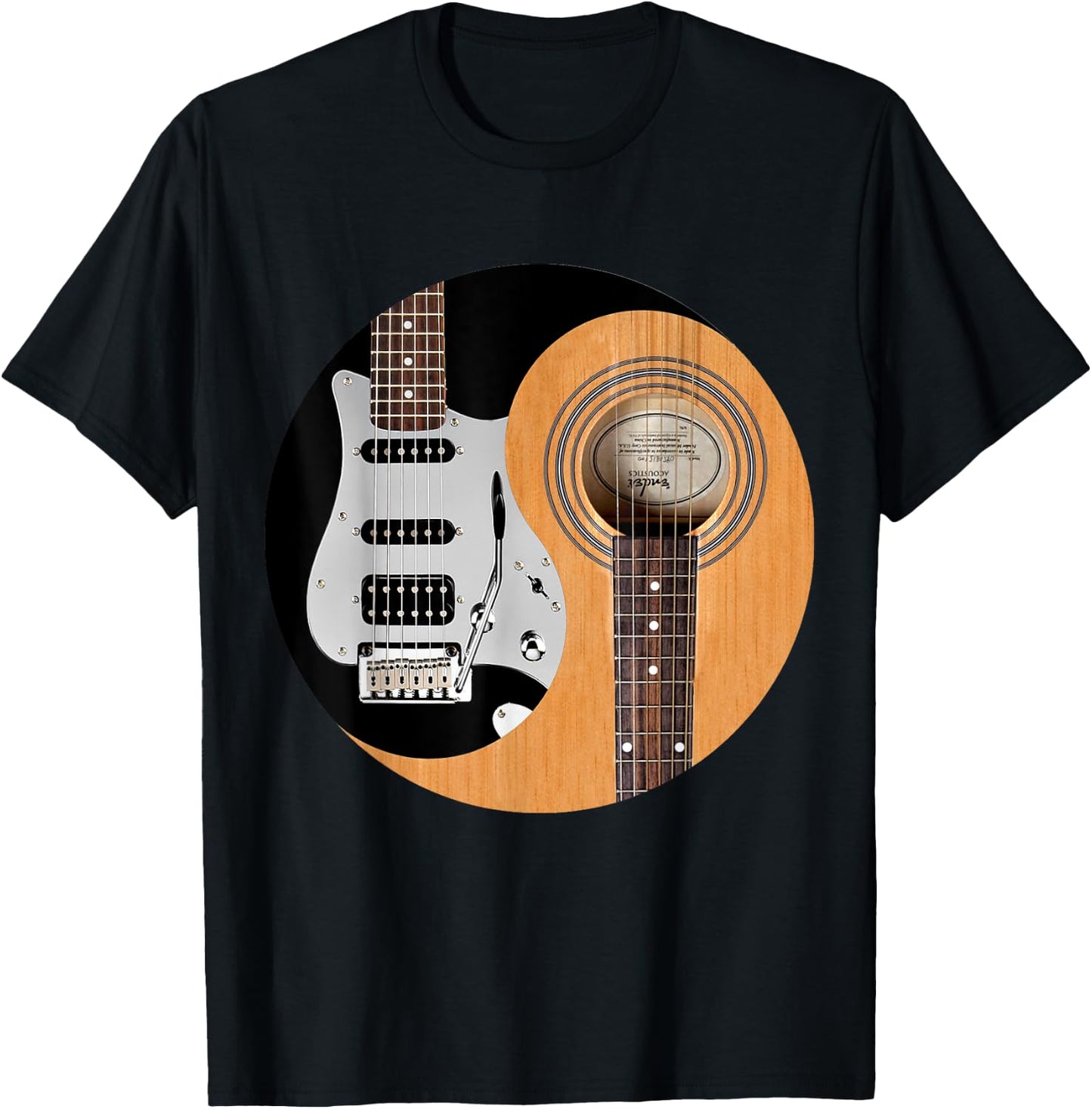 Guitar Yin Yang Acoustic And Electric Guitars T-Shirt - T-Shirt | Black
