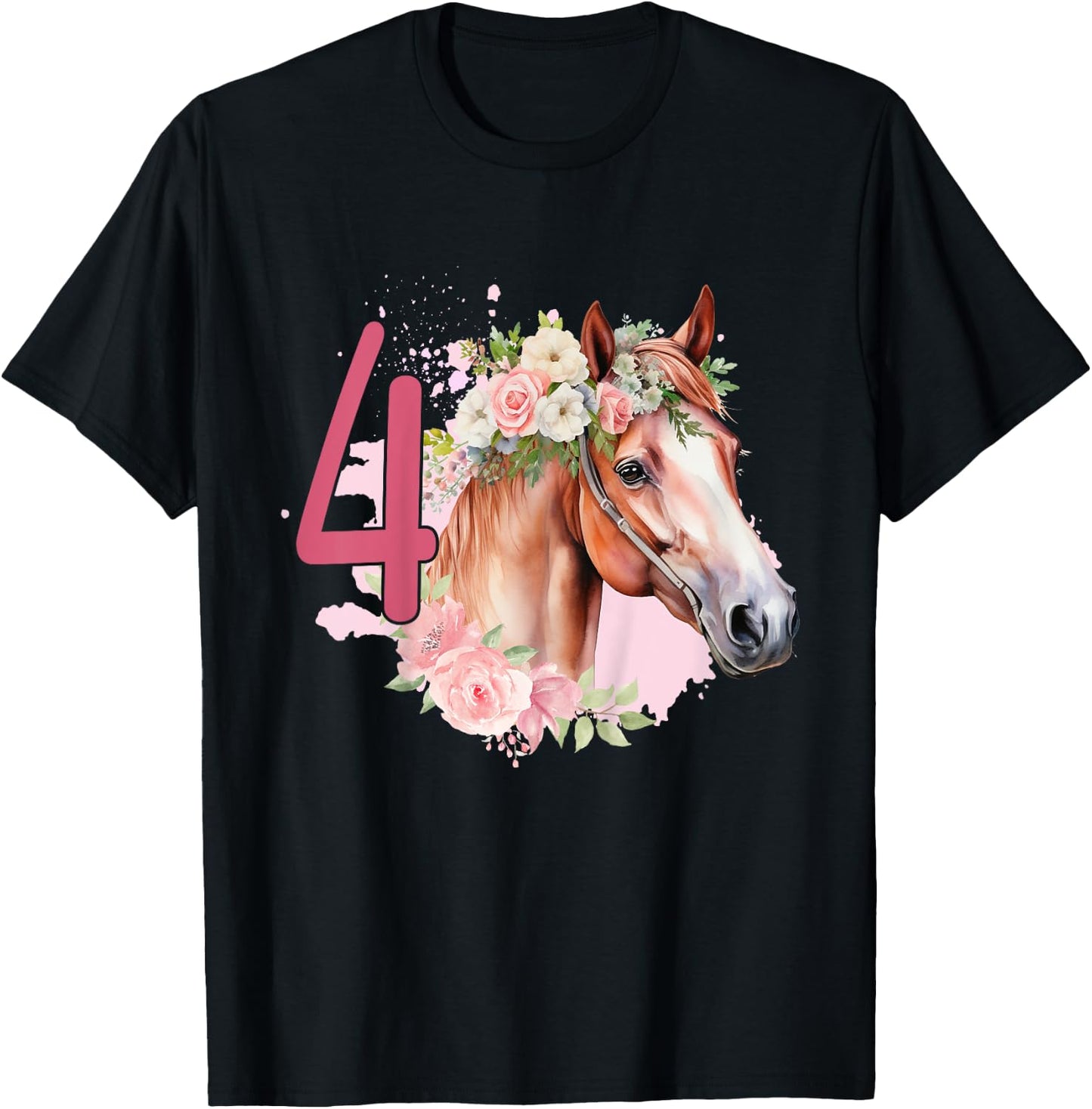 4th Birthday Horse Animals Fourth birthday girl 4 years old T-Shirt - T-Shirt | Black