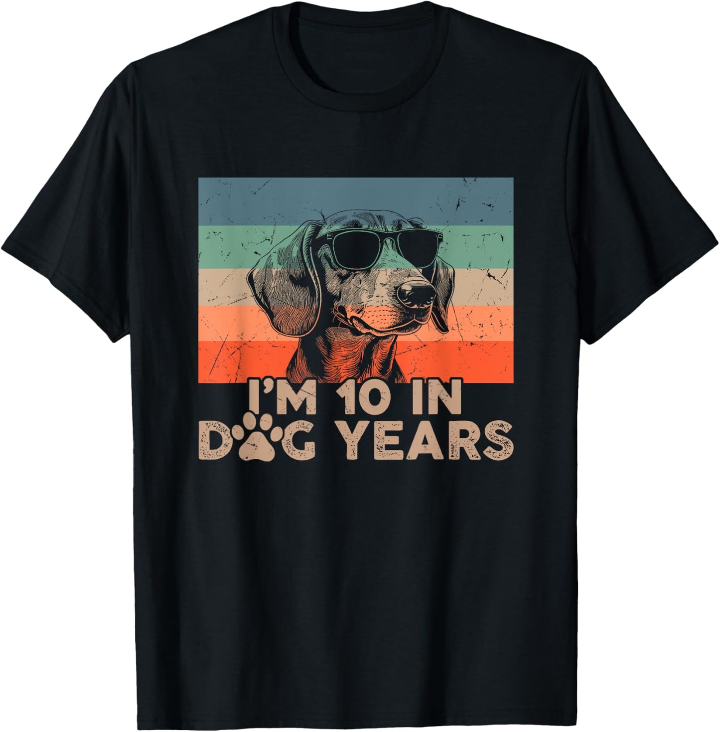 Vintage Dachshund I'm 10 In Dog Years Funny 70th Birthday Men Women T-Shirt - T-Shirt | Black