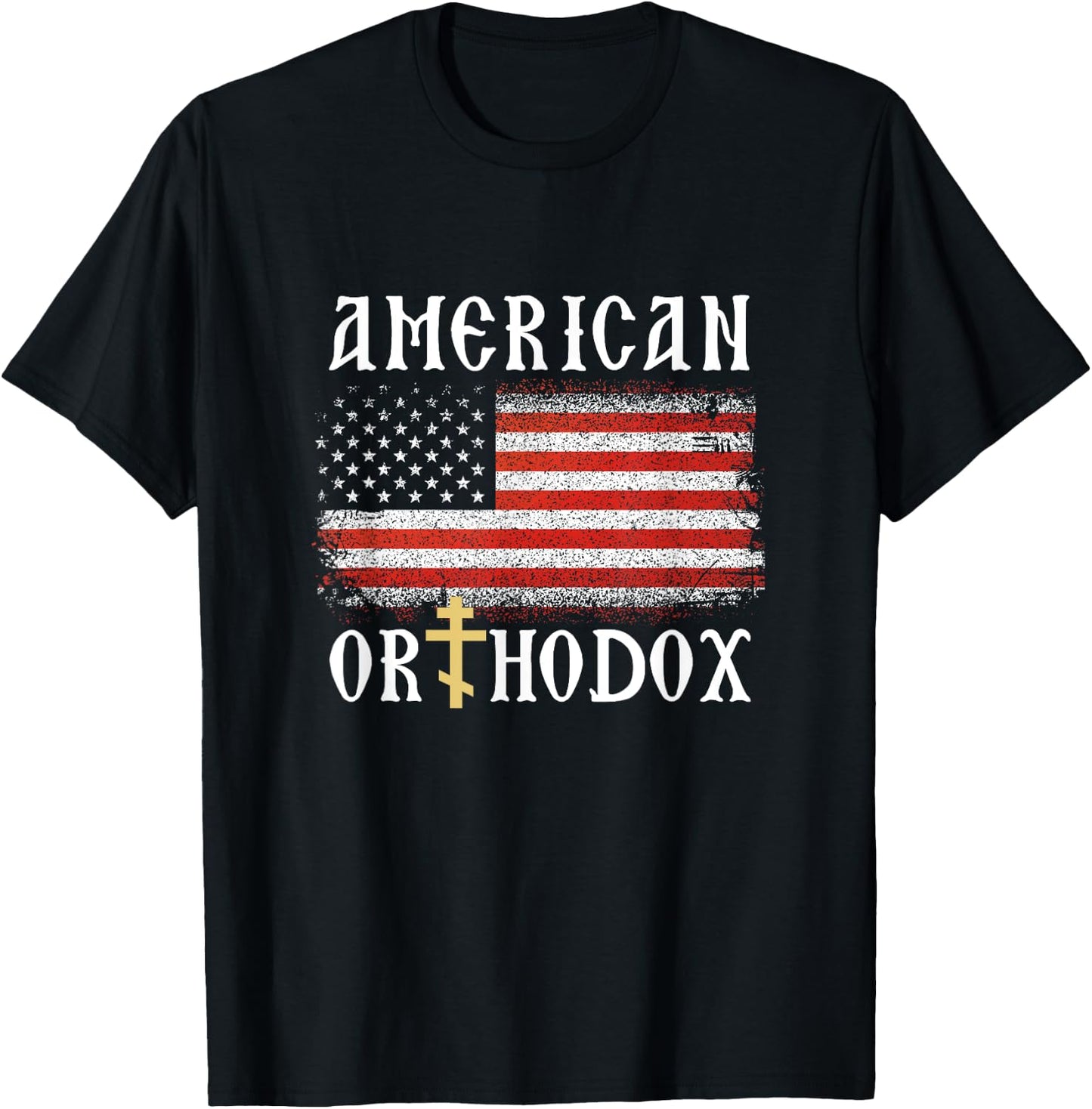 American Flag Orthodox Cross Christian T-Shirt - T-Shirt | Black