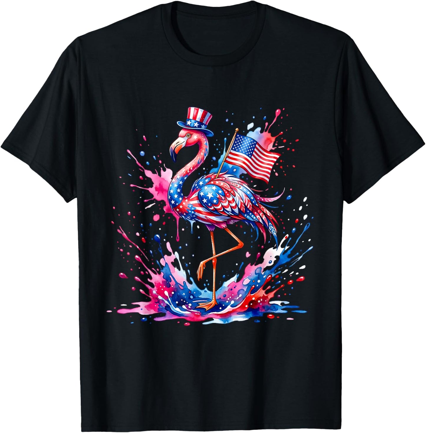 Flamingo 4th of July Patriotic Pink Independence Day Women T-Shirt - T-Shirt | Black