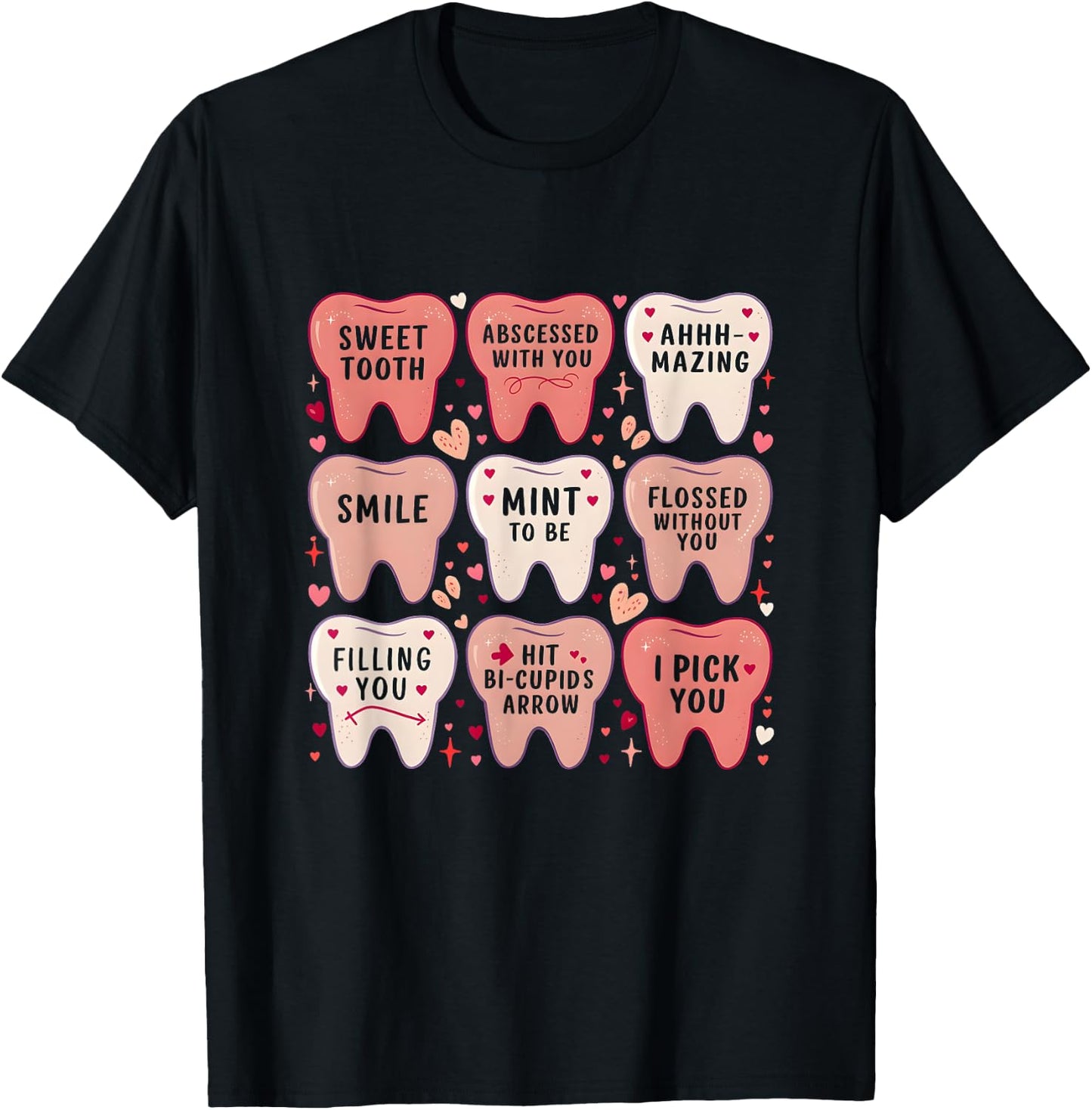 Women Retro Dentist Tooth Valentine Candy Dental Hygienist T-Shirt - T-Shirt | Black