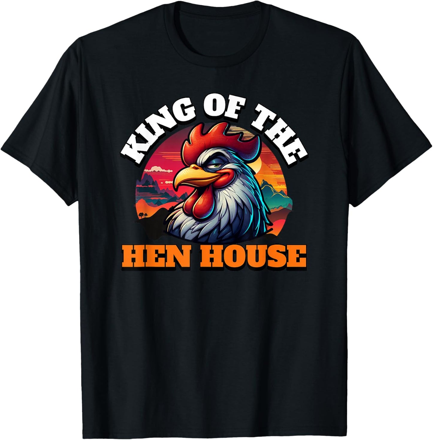 ArtisticRaccoon Funny Rooster King Of The Hen House - Black, Small, -Adult, Short Sleeve T-Shirt - T-Shirt | Black
