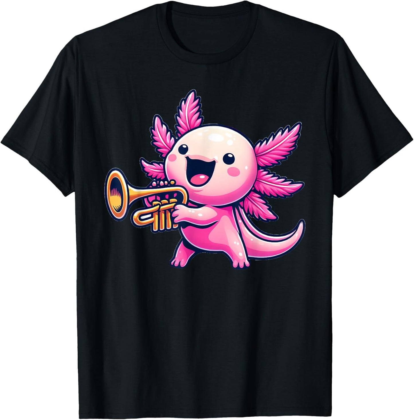 Axolotl Playing Trumpet Axolotls Musician Music T-Shirt - T-Shirt | Black