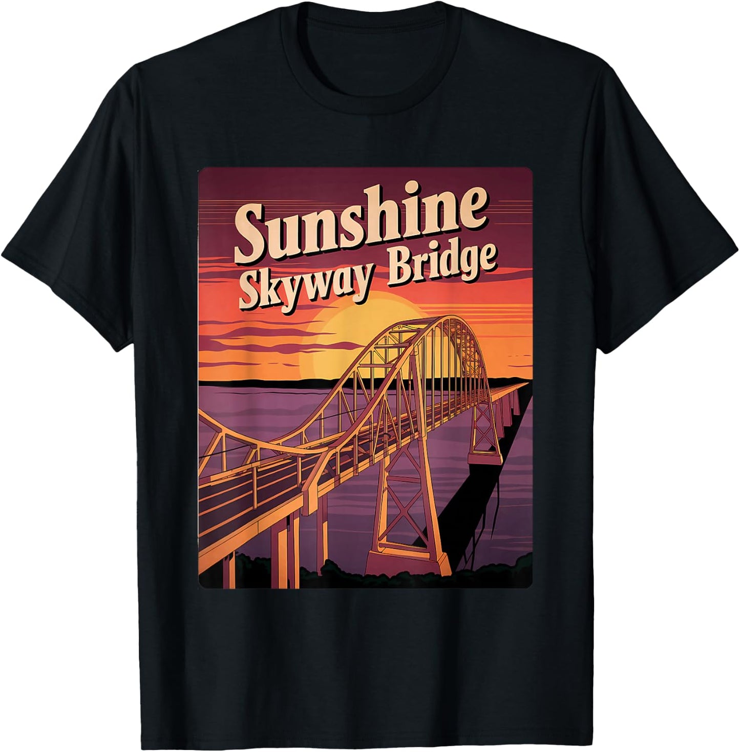 Vintage Sunshine Skyway Bridge Memento Tampa Bay Landmark T-Shirt - T-Shirt | Black