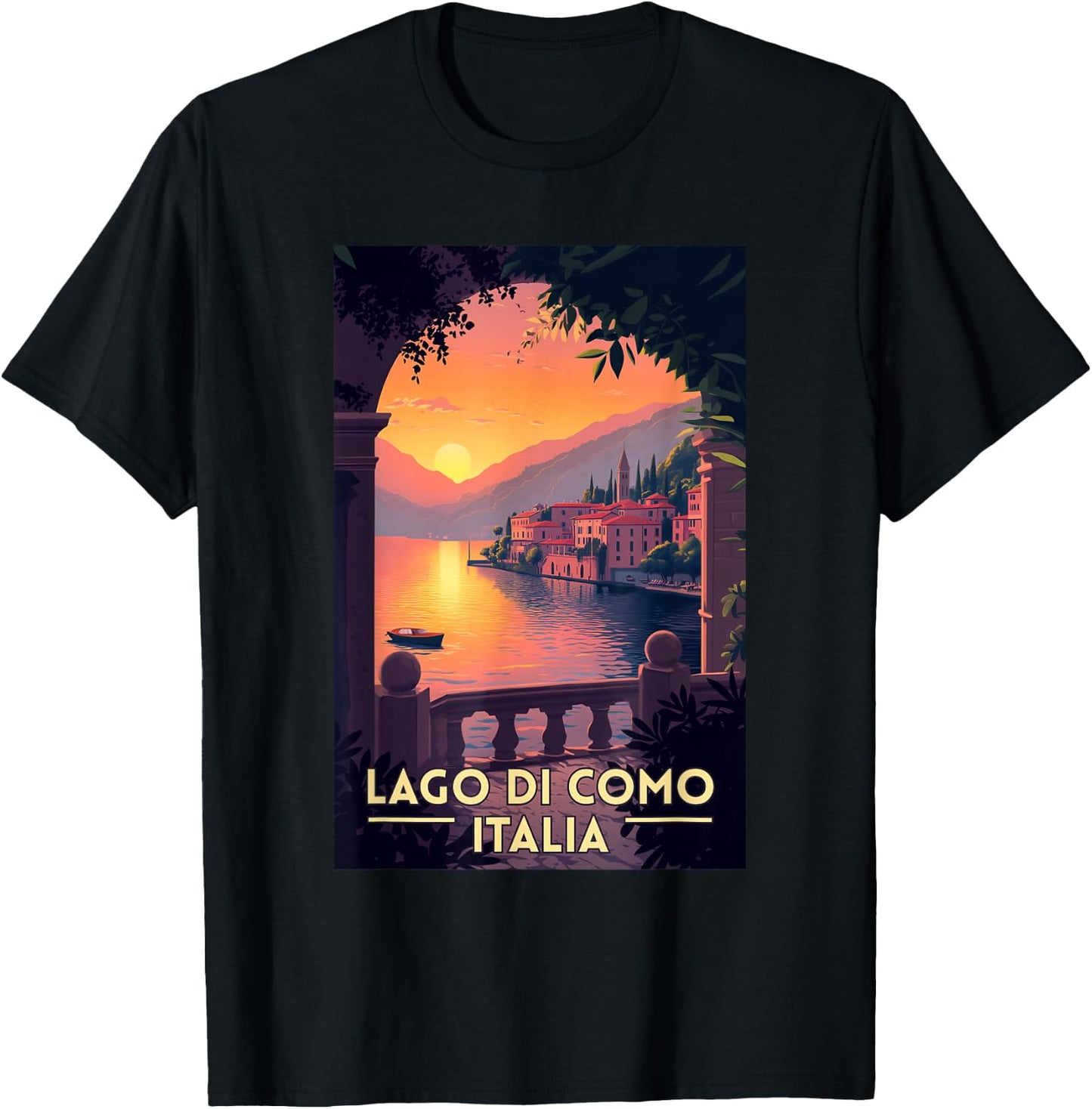 Lake Como Lago di Como Italy Souvenir Retro T-Shirt - T-Shirt | Black