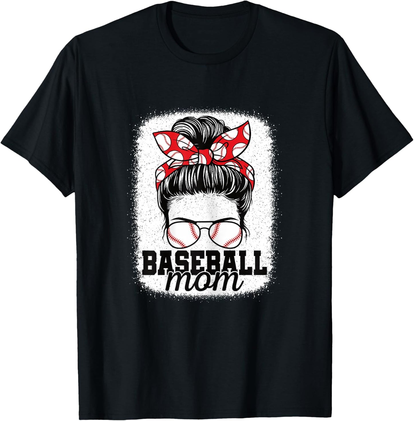 Cute Baseball Mom Messy Bun Mommy Baseball Player Women T-Shirt - T-Shirt | Black