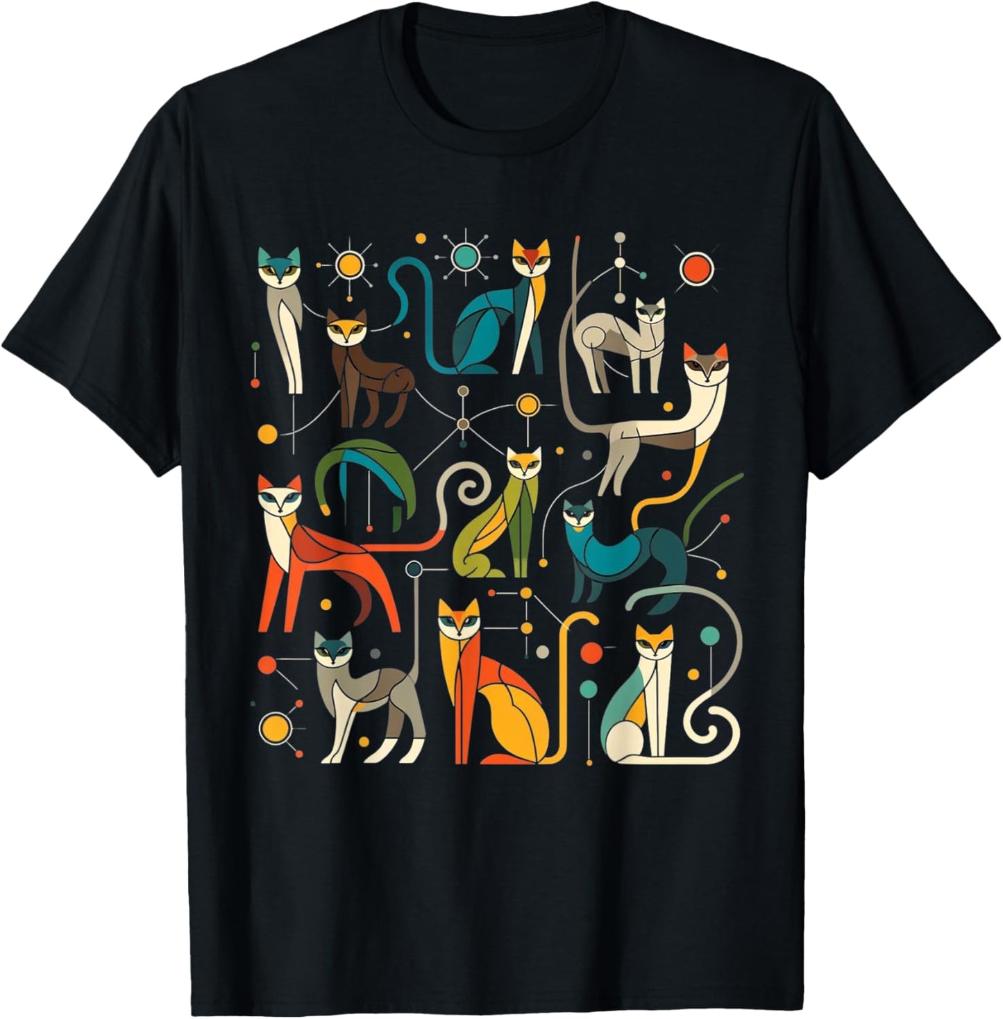 Vintage Retro Mid-Century Long Neck Cats 50s 60s Style T-Shirt - T-Shirt | Black