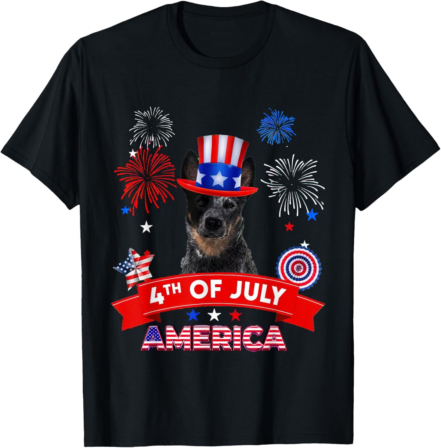 4th of July Decor Patriotic LOVE Blue Heeler Dog USA Men T-Shirt - T-Shirt | Black