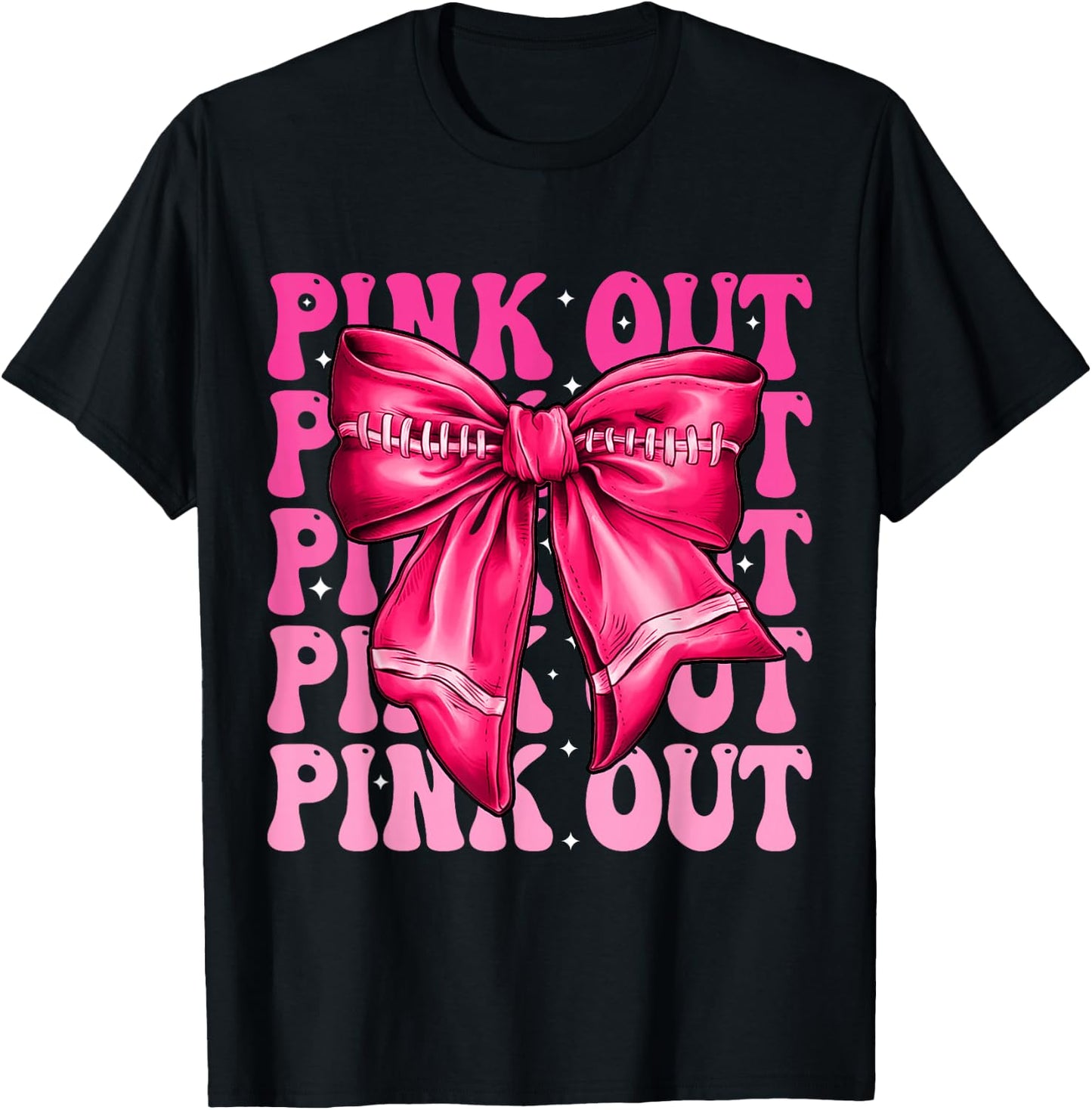 Pink Out Breast Cancer Football Coquette Bow Mom Girls Women T-Shirt - T-Shirt | Black