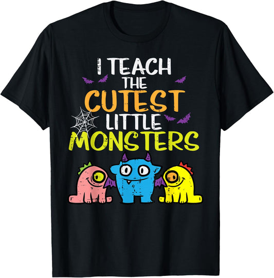 I Teach Cutest Little Monsters Halloween Teacher Men Women T-Shirt - T-Shirt | Black