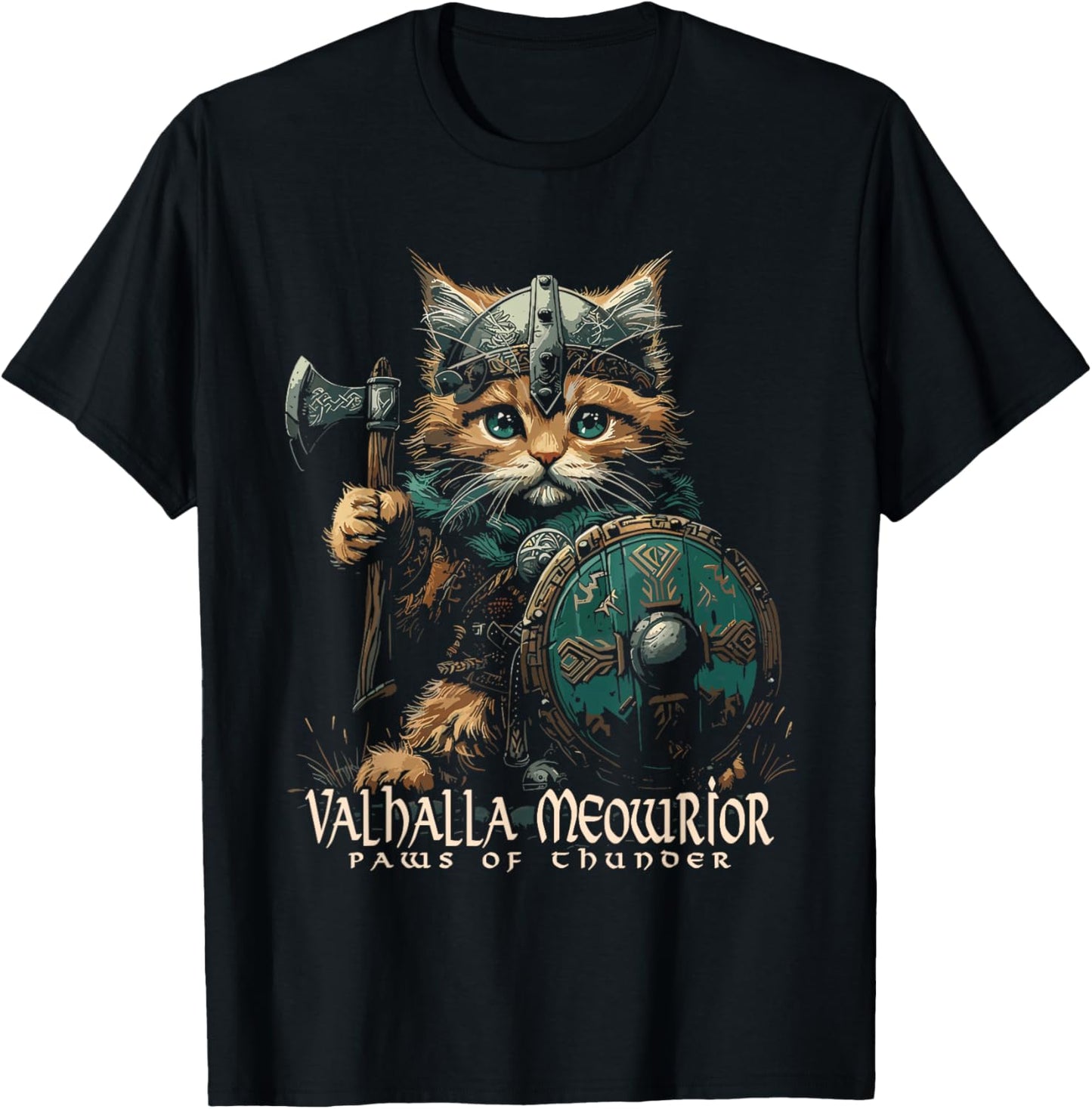 Nordic Norse Valhalla Viking Cat Warrior Men Kids T-Shirt - T-Shirt | Black