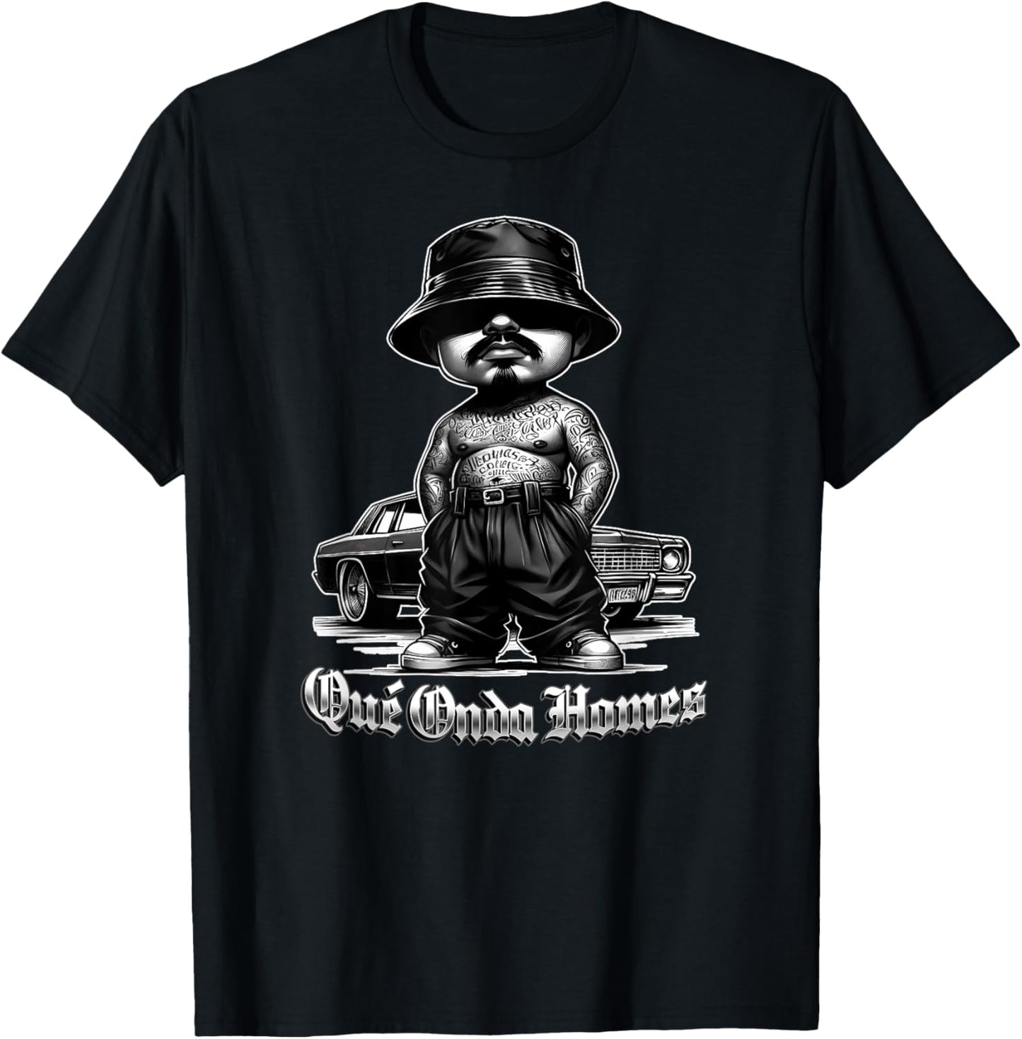 QUE ONDA HOMIE Old School Chicano Mexican Slang Calo Funny T-Shirt - T-Shirt | Black