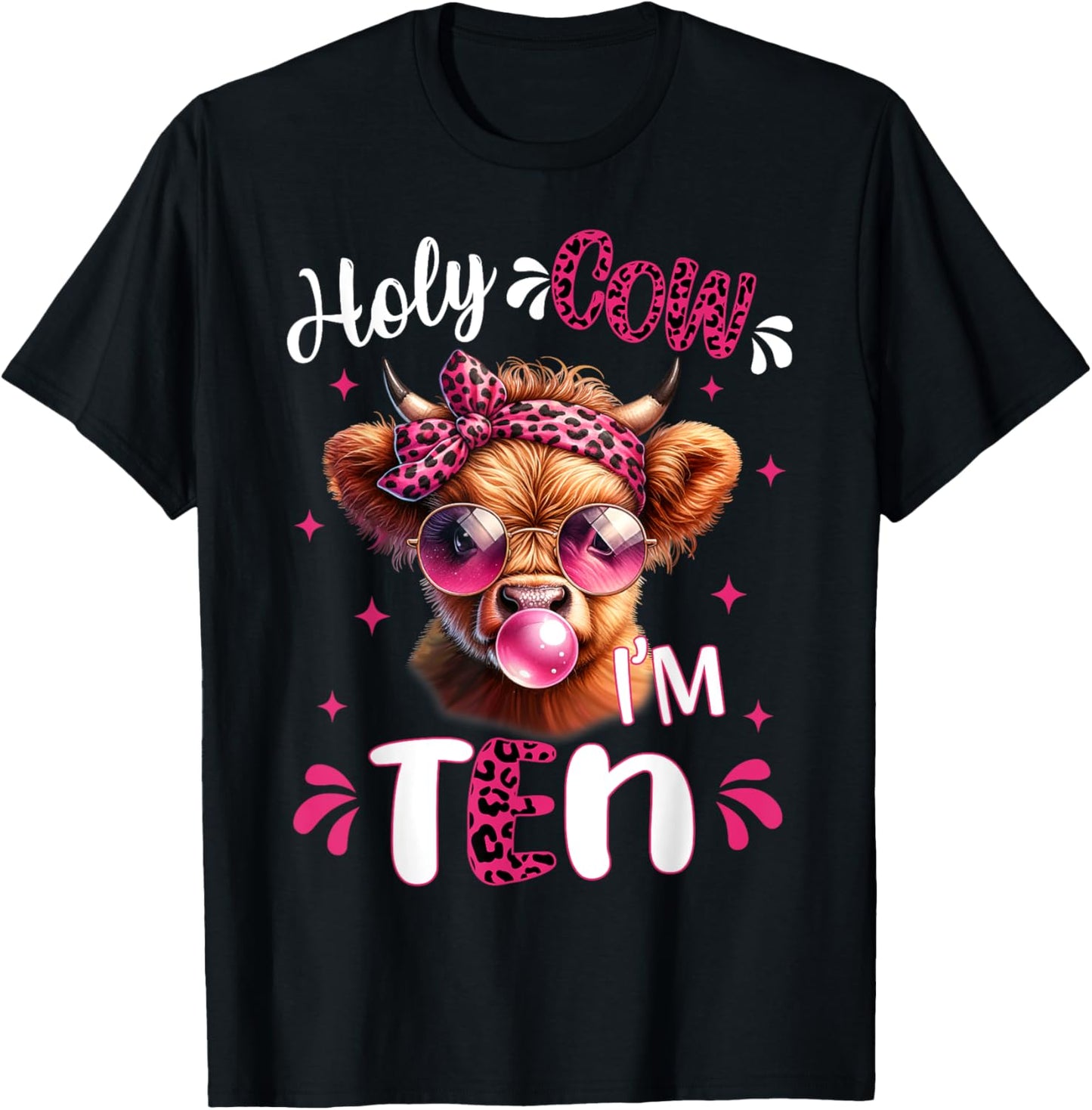 I'm Ten Years Old Girl It's My 10th Birthday Highland Cow T-Shirt - T-Shirt | Black
