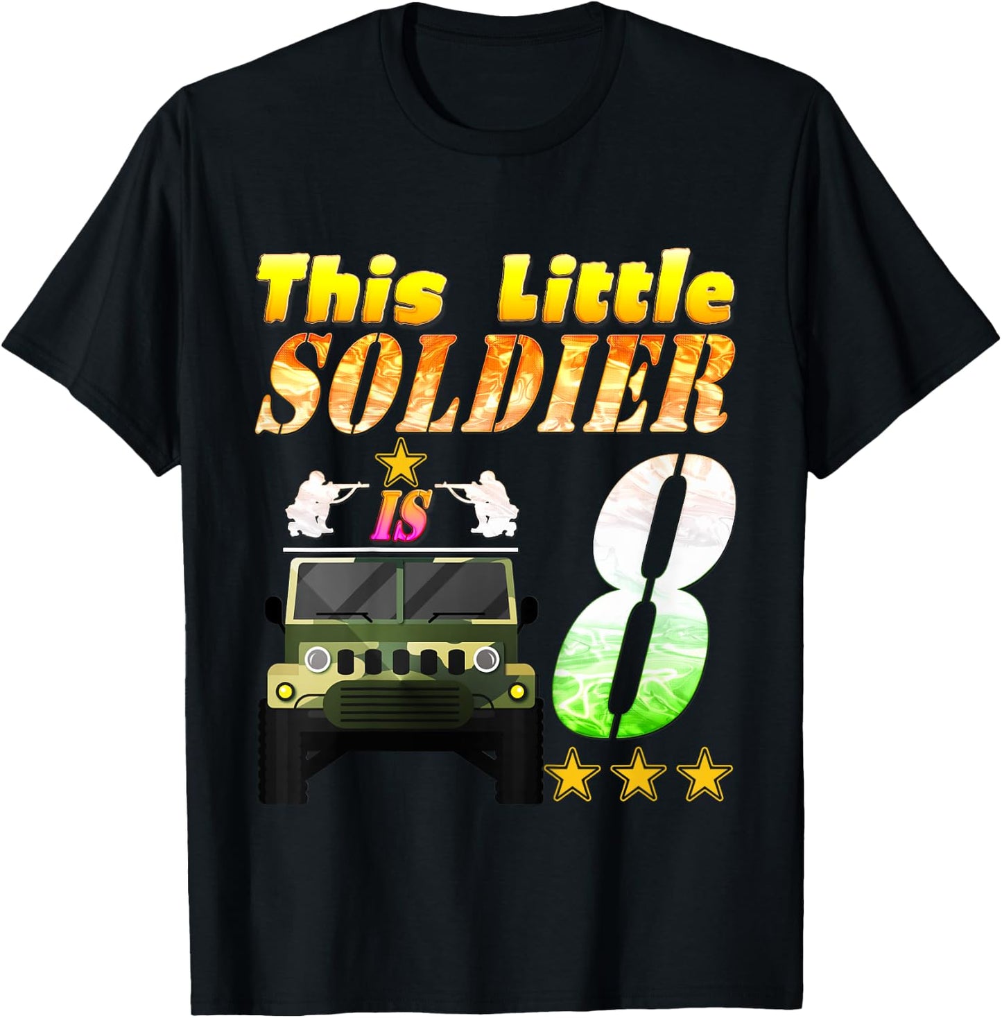 Kids 8 Year Old Soldier 8th Military army soldier birthday party T-Shirt - T-Shirt | Black