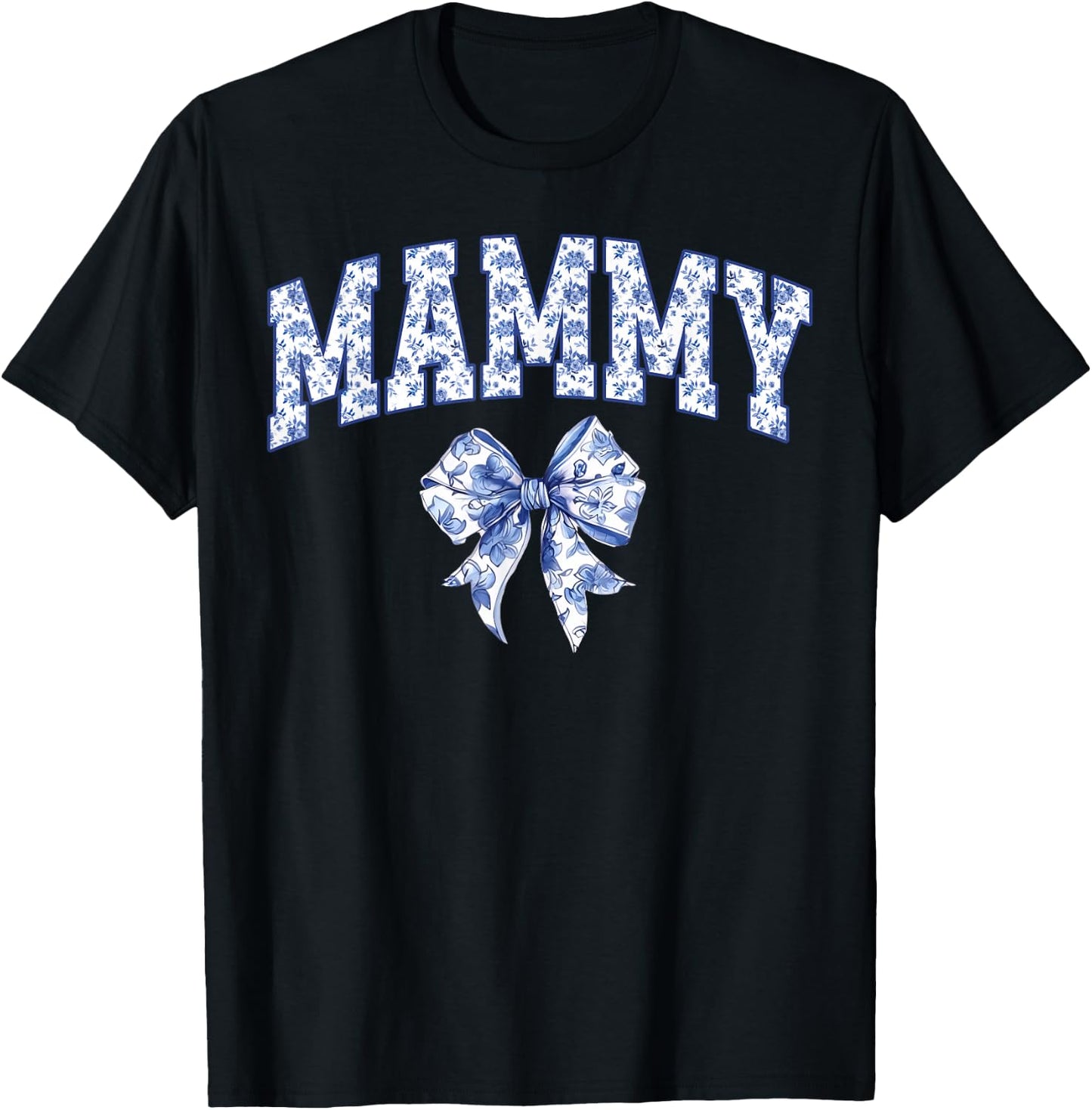 Mammy Coquette Toile Blue Bow Floral Family Matching T-Shirt - T-Shirt | Black