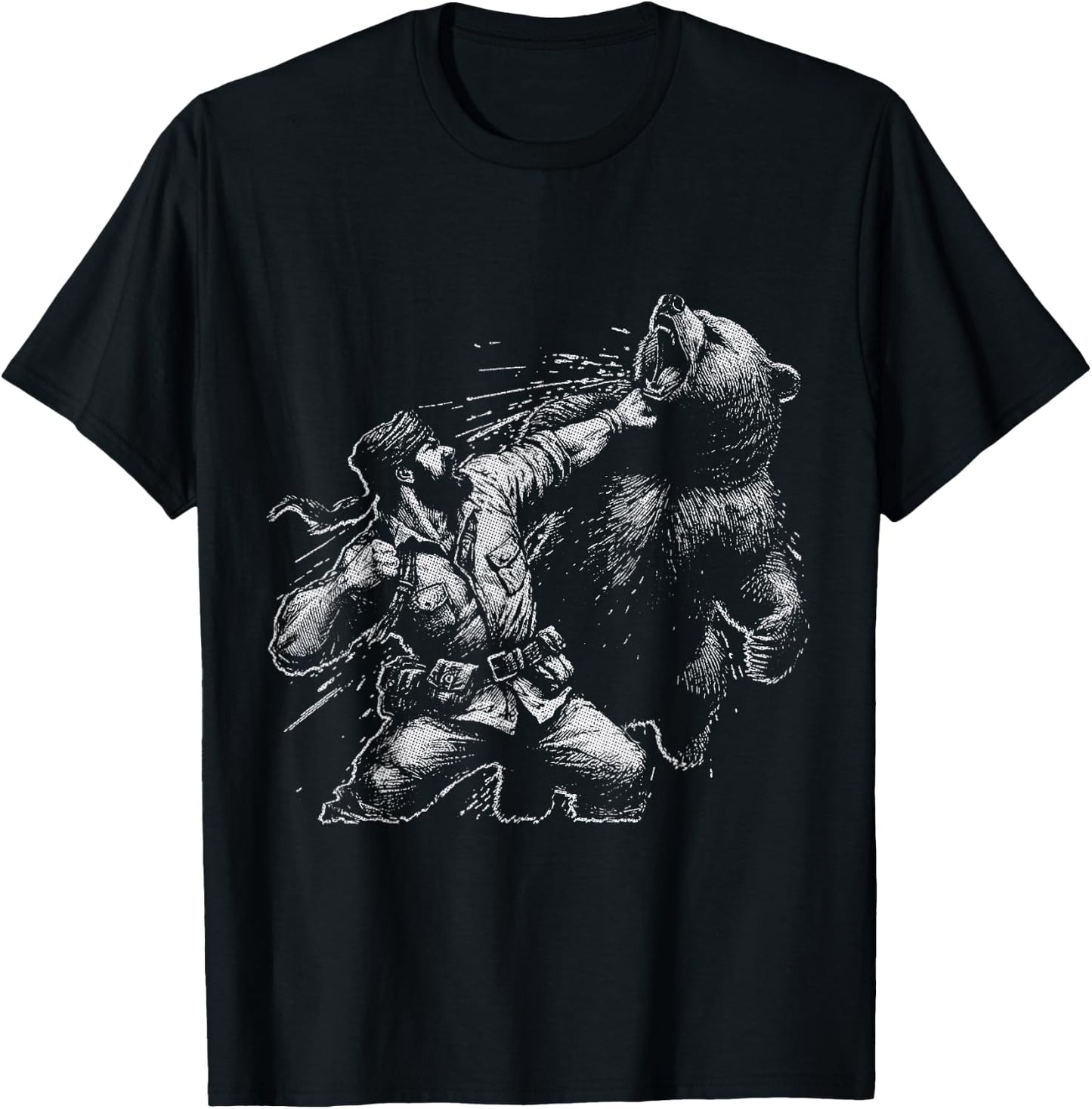 Bear Funny Man Punching Bear Retro Vintage Hunting Camping T-Shirt - T-Shirt | Black