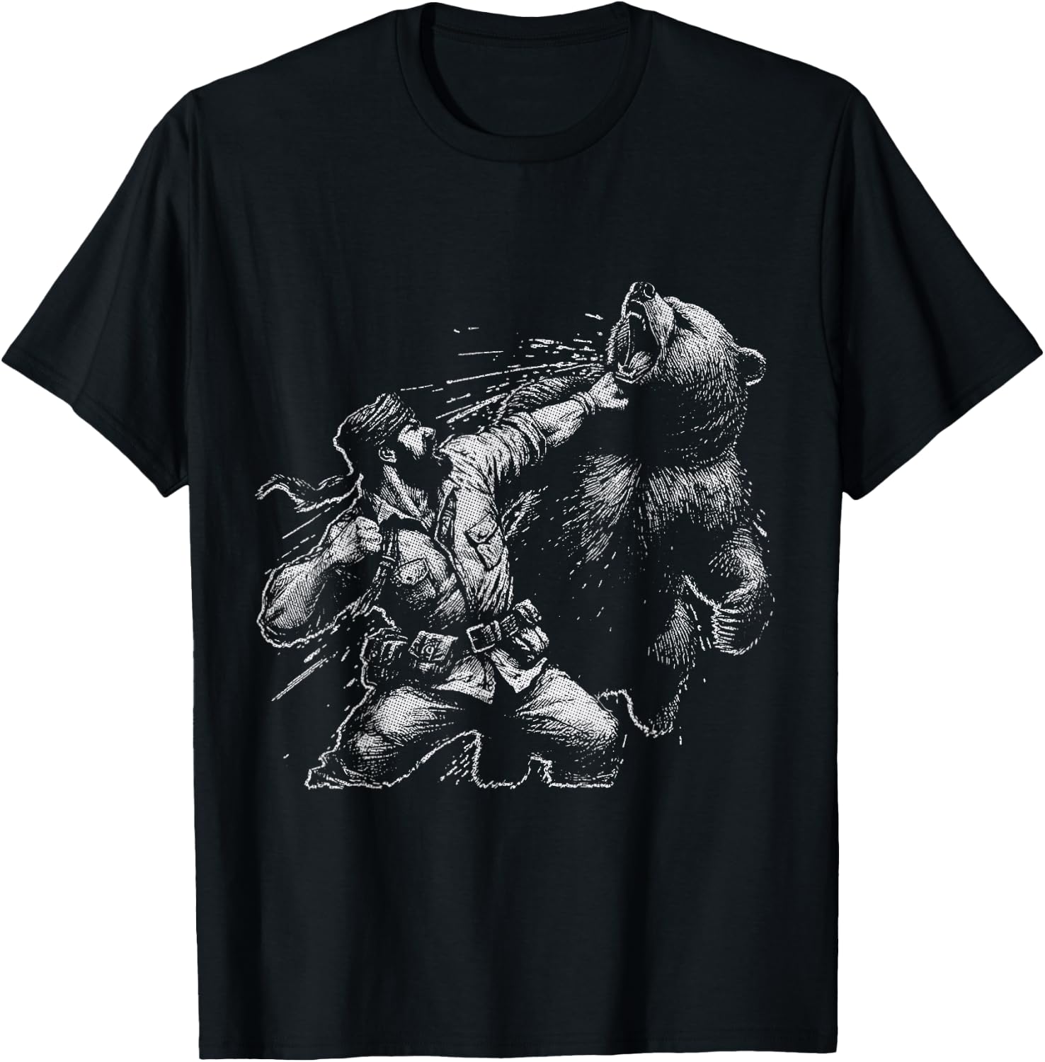 Bear Funny Man Punching Bear Retro Vintage Hunting Camping T-Shirt - T-Shirt | Black