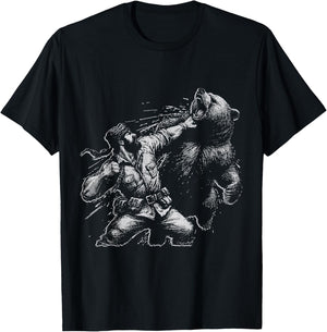 Bear Funny Man Punching Bear Retro Vintage Hunting Camping T-Shirt - T-Shirt | Black