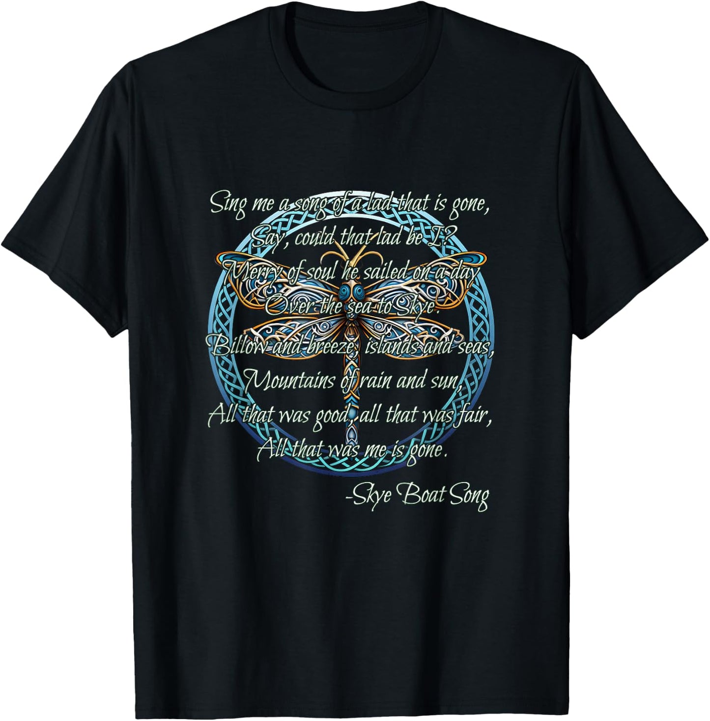 Skye Boat Song Scottish Gaelic Celtic Dragonfly T-Shirt - T-Shirt | Black