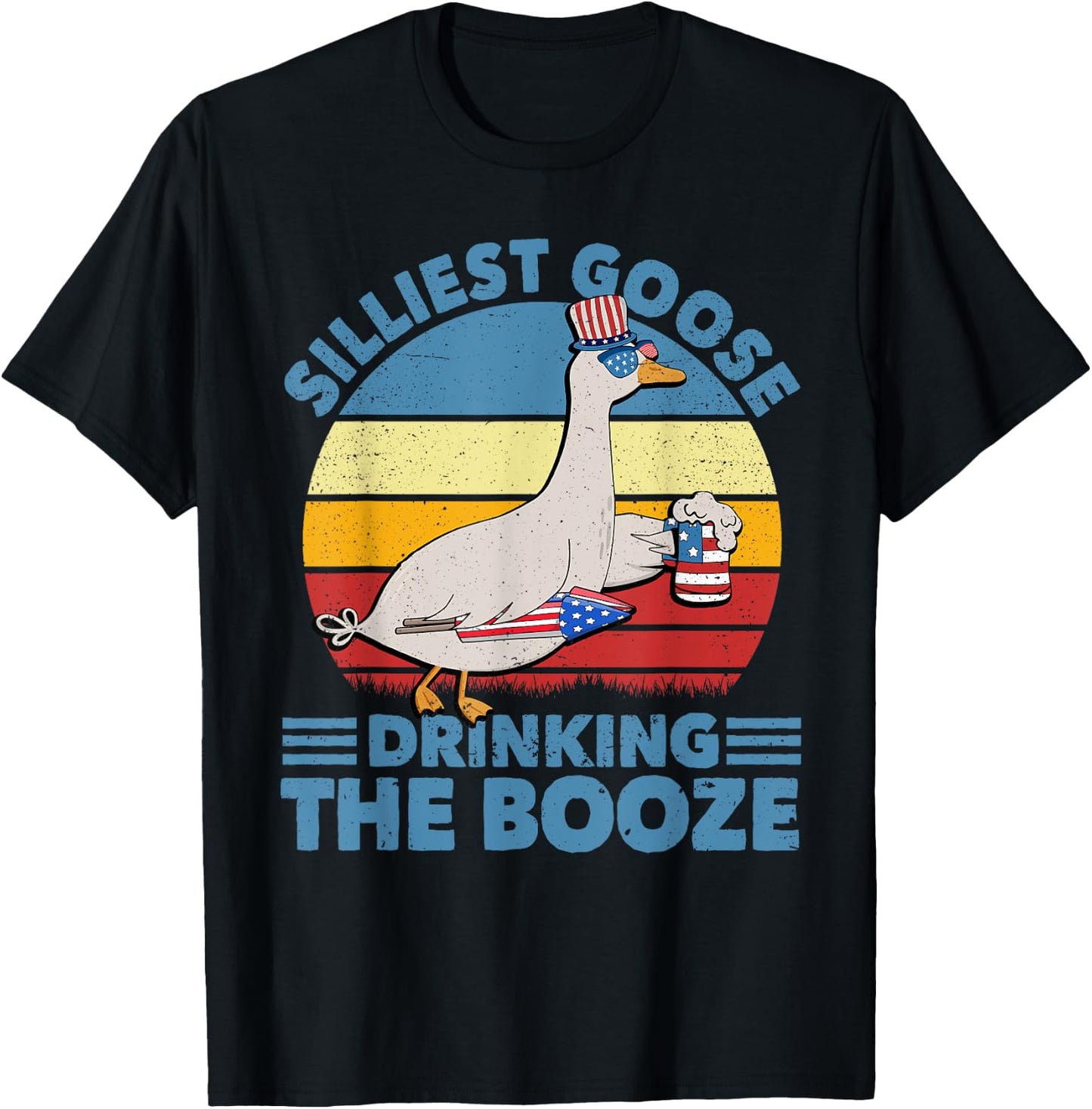 Funny 4th of July Silliest Goose Drinking the Booze Beer Men T-Shirt - T-Shirt | Black