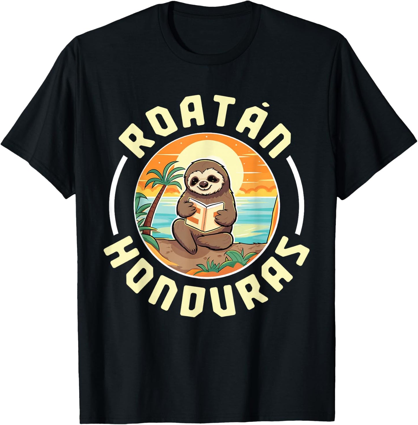 Roatan Honduras Vacation Sloth Beach Summer T-Shirt - T-Shirt | Black