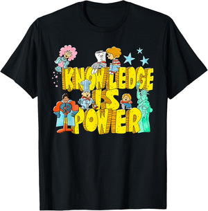 Knowledge Is Power Graphic Kids Humor Teacher Gift T-Shirt - T-Shirt | Black