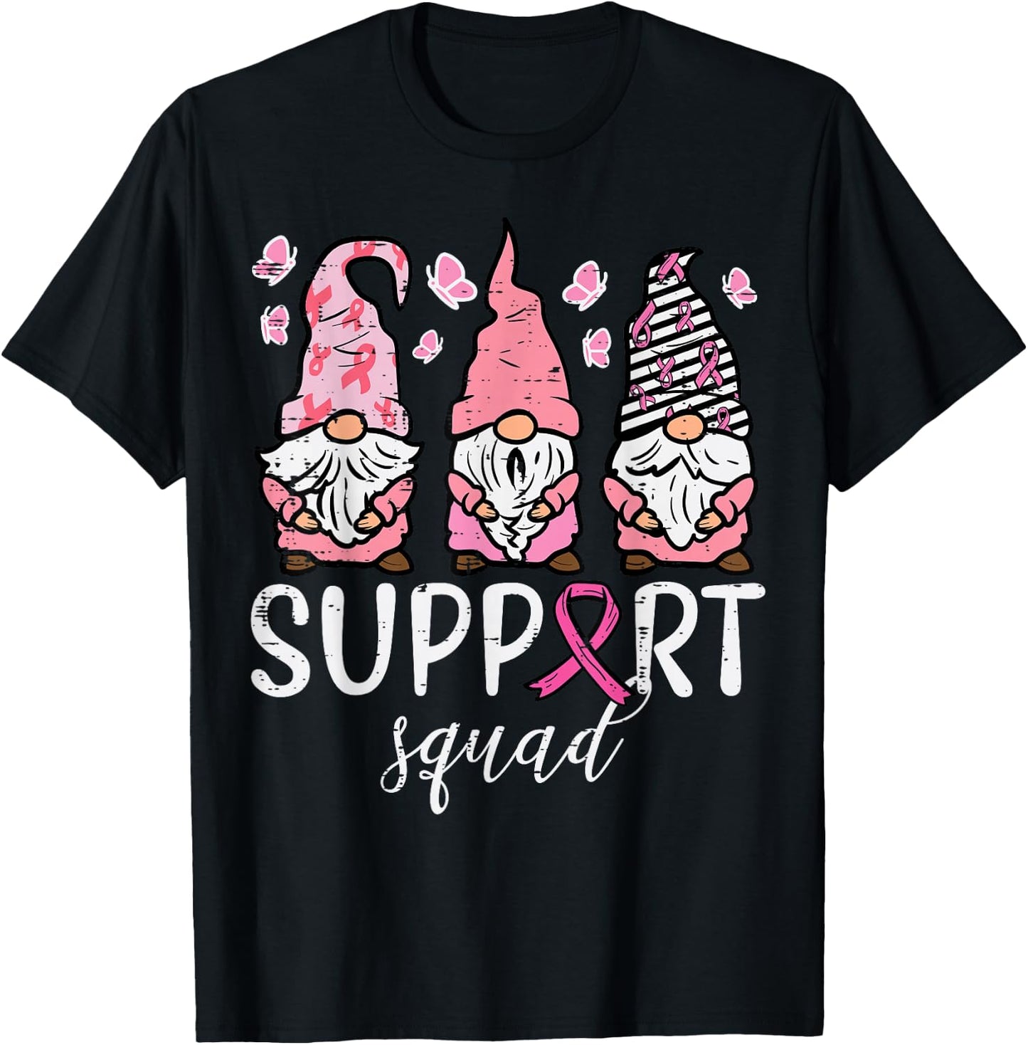 Breast Cancer Support Squad Gnomes Awareness Men Women Kids T-Shirt - T-Shirt | Black