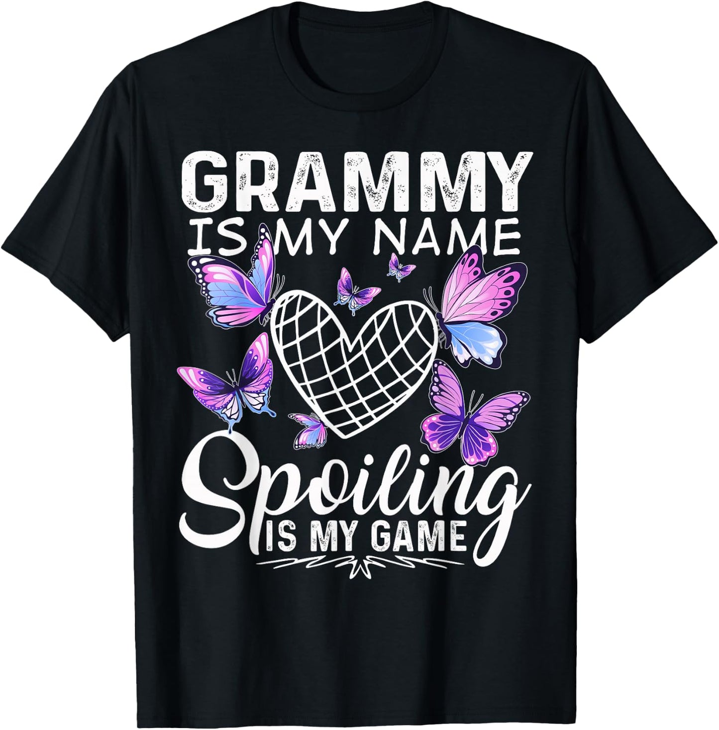 Grammy is my Name Spoiling is my Game Cute Butterflies print T-Shirt - T-Shirt | Black