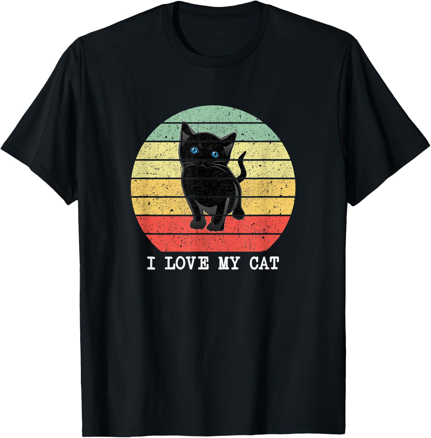 Funny Vintage I Love My Cat Gift Black Cats Lovers Men Women T-Shirt - T-Shirt | Black