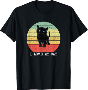 Funny Vintage I Love My Cat Gift Black Cats Lovers Men Women T-Shirt - T-Shirt | Black
