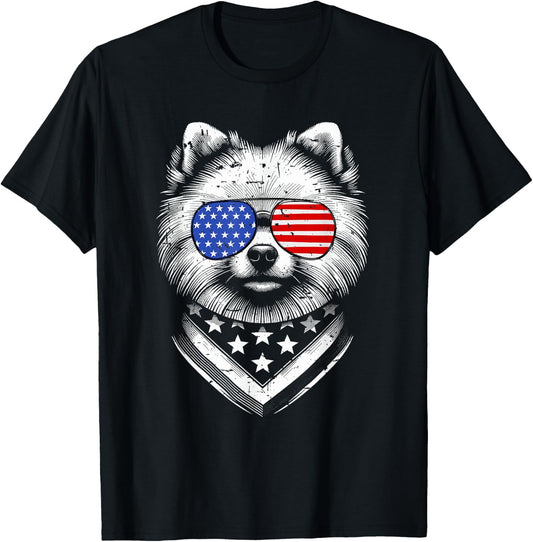 Pomeranian Dog Dad Patriotic 4th of July American US Flag T-Shirt - T-Shirt | Black