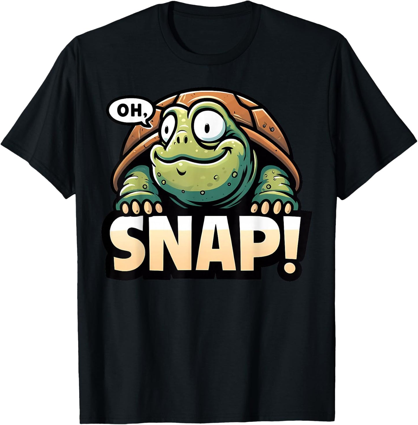 Funny Snapping Turtle Oh Snap Cute Animal Pun Humor T-Shirt - T-Shirt | Black