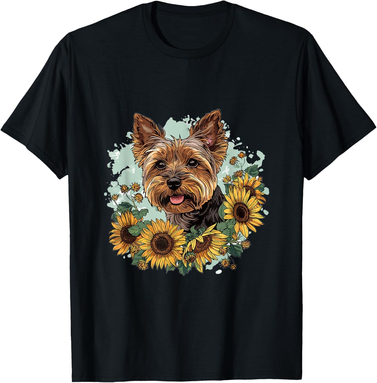 Yorkshire Terrier Yorkie Dog Breed Pet Designs Classic Fit Modern Sunflower Graphic - Black, Small T-Shirt - T-Shirt | Black