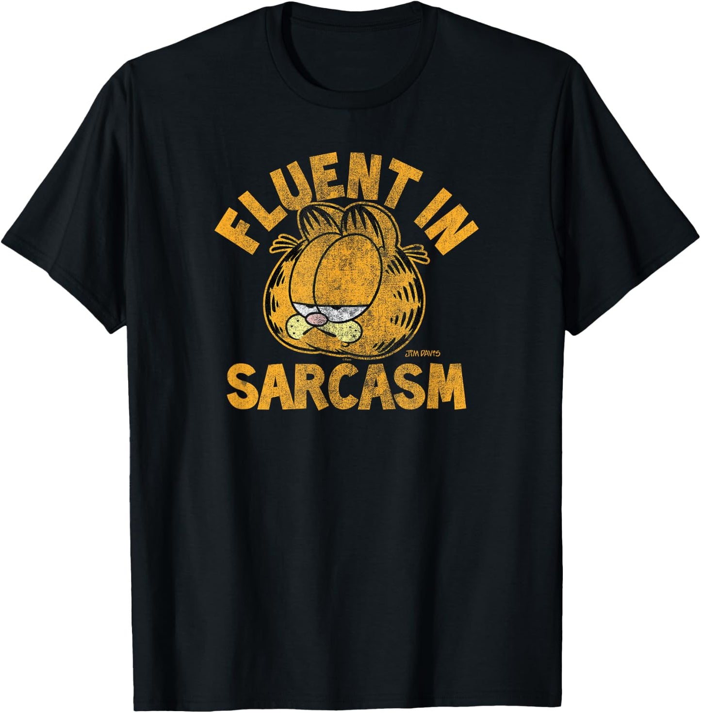 Garfield Fluent in Sarcasm Distressed Cartoon Cat T-Shirt - T-Shirt | Black