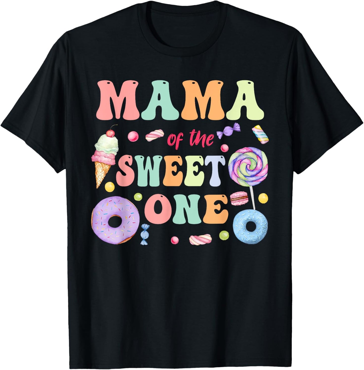 Mama of The Sweet One Lollipop Candy Birthday Party Family T-Shirt - T-Shirt | Black