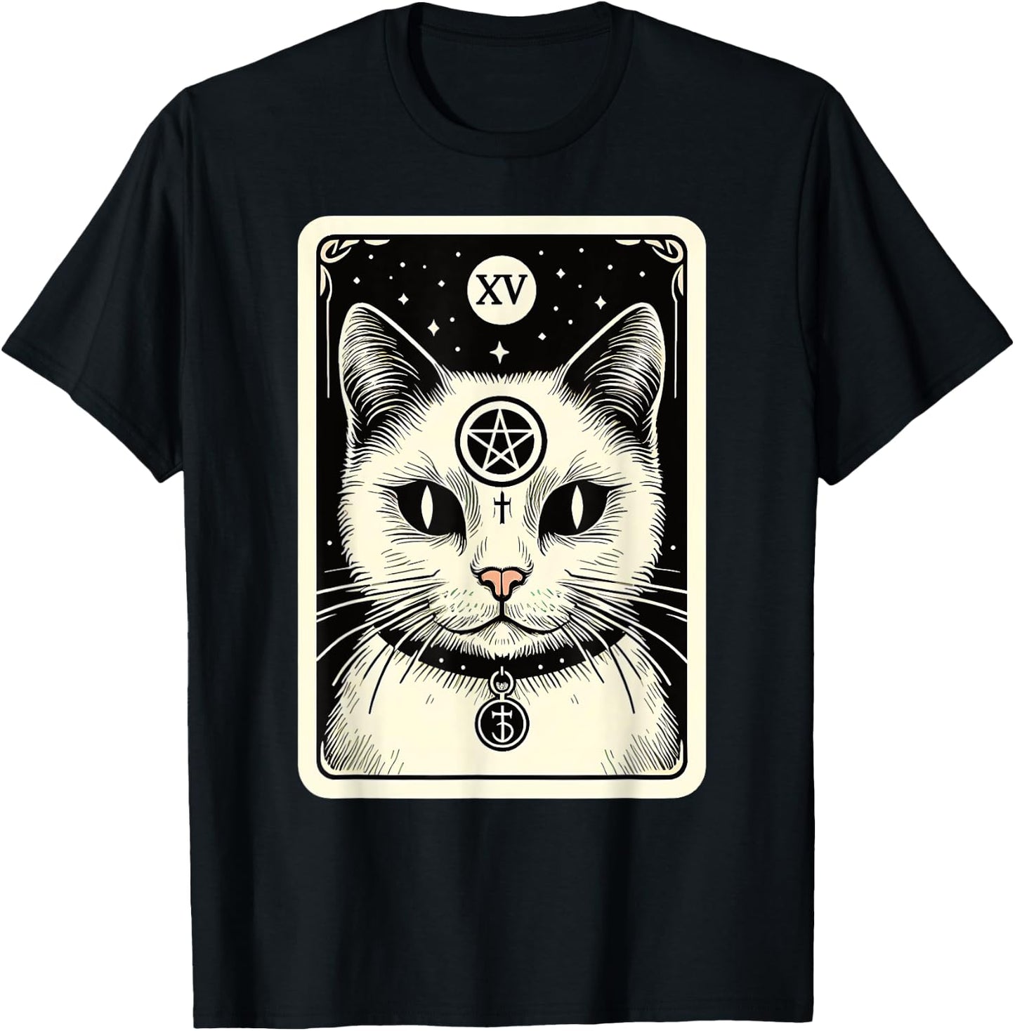 Tarot Card Cat The Devil, Satanic Goth Halloween Cat Men Women T-Shirt - T-Shirt | Black