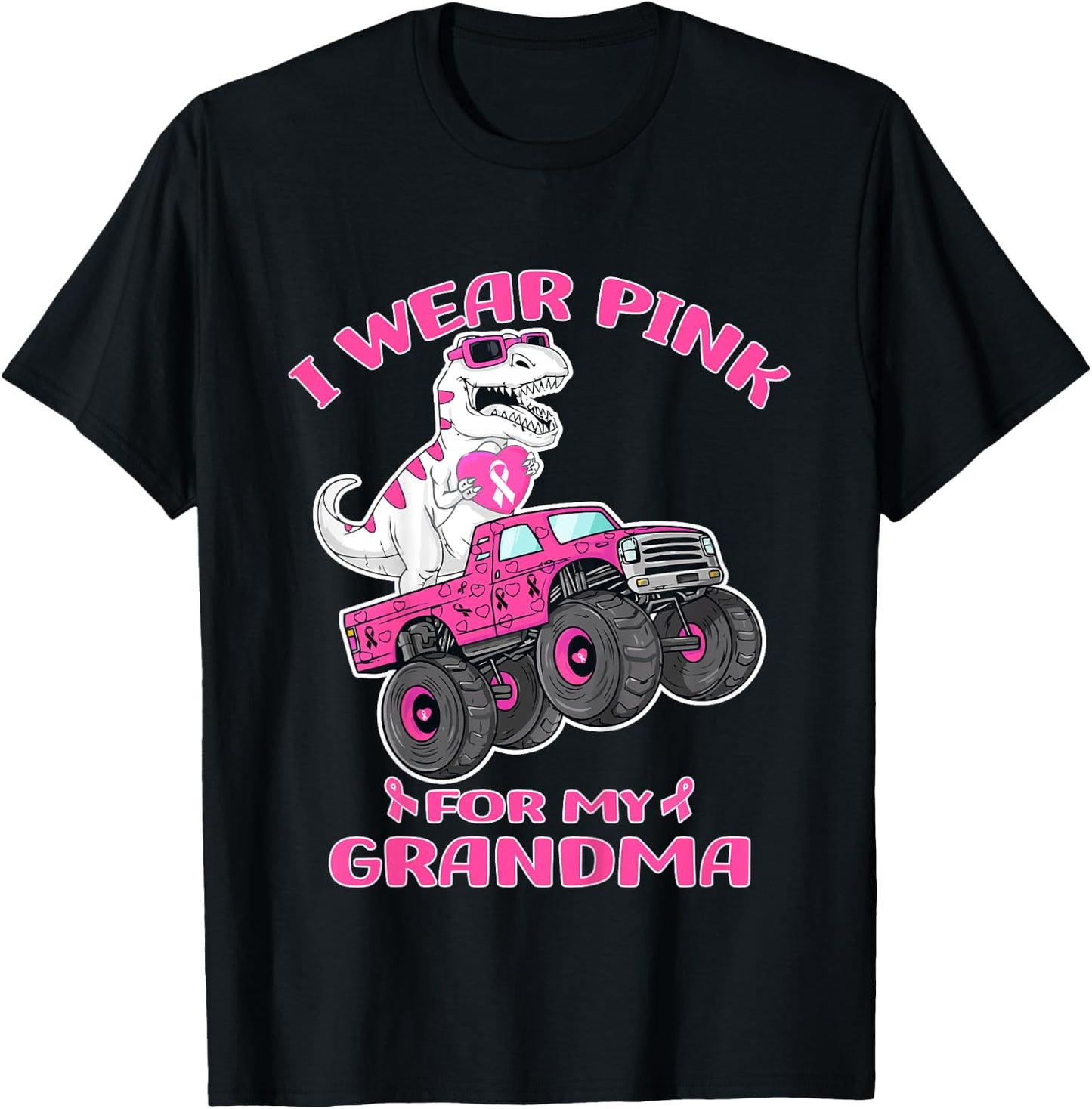 Kids Trex Breast Cancer Kids I Wear Pink For My Grandma T-Shirt - T-Shirt | Black