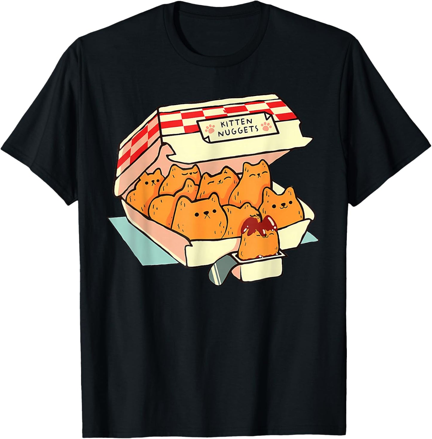 Kitten Nuggets Food Pun Cat Lover Gift Chicken Nuggets T-Shirt - T-Shirt | Black