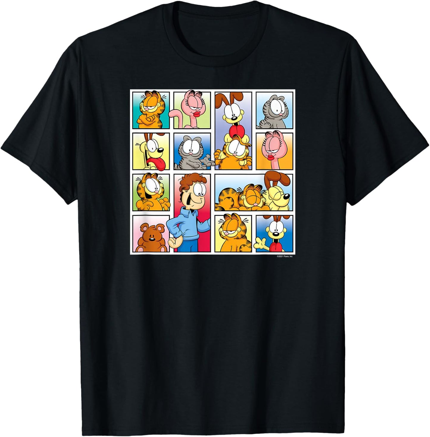 Garfield - Jon, Odie, Arlene, Nermal Friends Grid T-Shirt - T-Shirt | Black