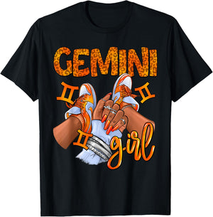 Gemini Black Girl Women Sneakers Nails Zodiac Birthday T-Shirt - T-Shirt | Black