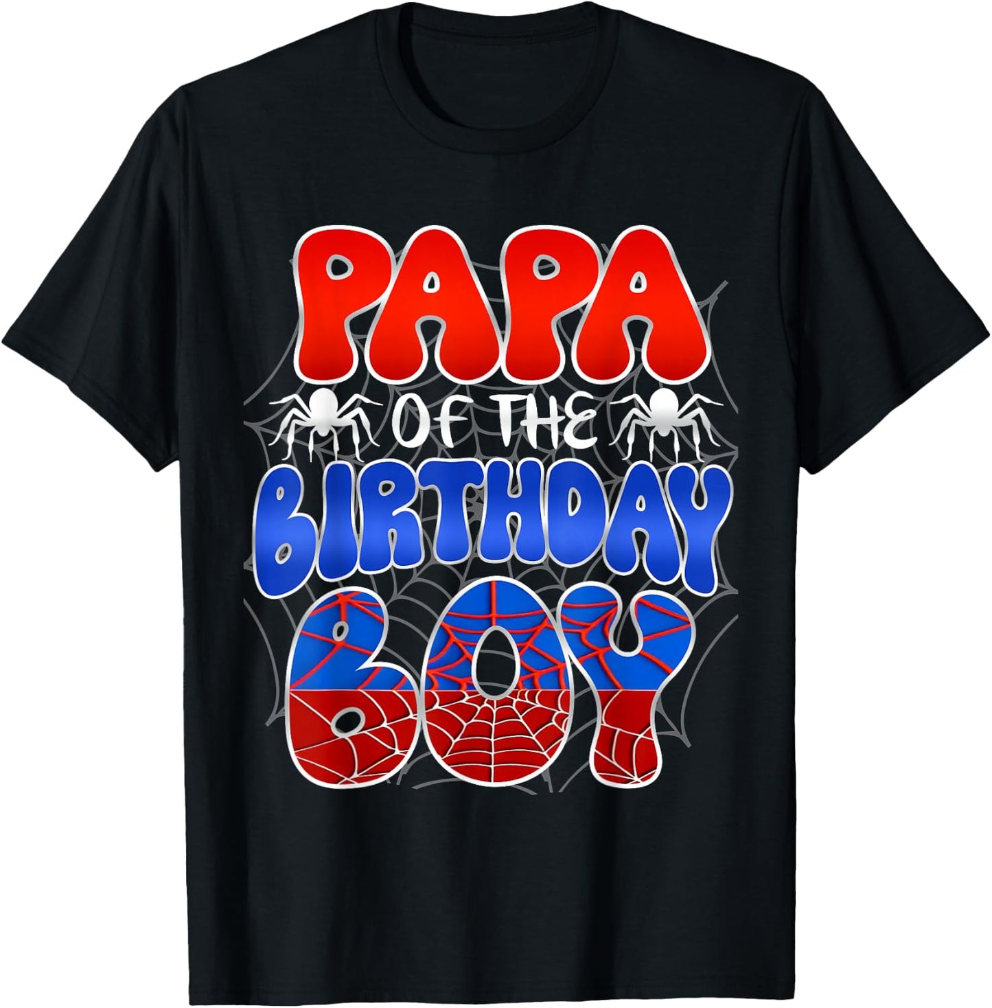 PAPA of the Birthday Boy Costume Spider Web Birthday Party T-Shirt - T-Shirt | Black