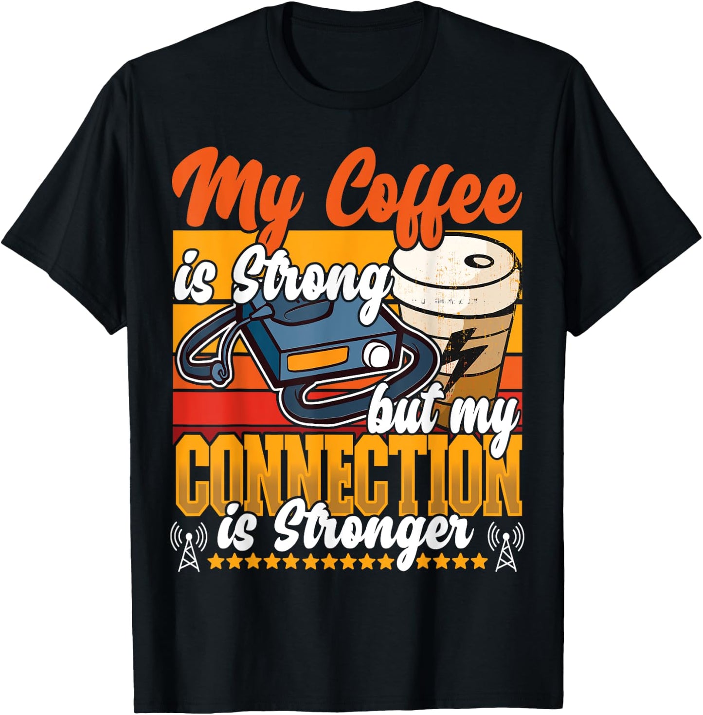 Best Licensed Amateur Ham Radio Operator Designs - Ham Radio & Coffee - Black Retro Collarless Short Sleeve Classic Fit - Small - Women's Casual Novelty T-Shirt - T-Shirt | Black