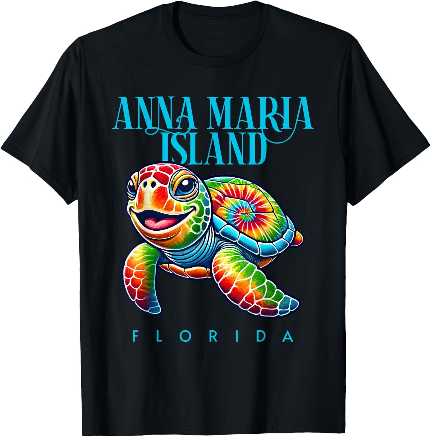 Anna Maria Island Florida Smiling Tie Dye Sea Turtle T-Shirt - T-Shirt | Black
