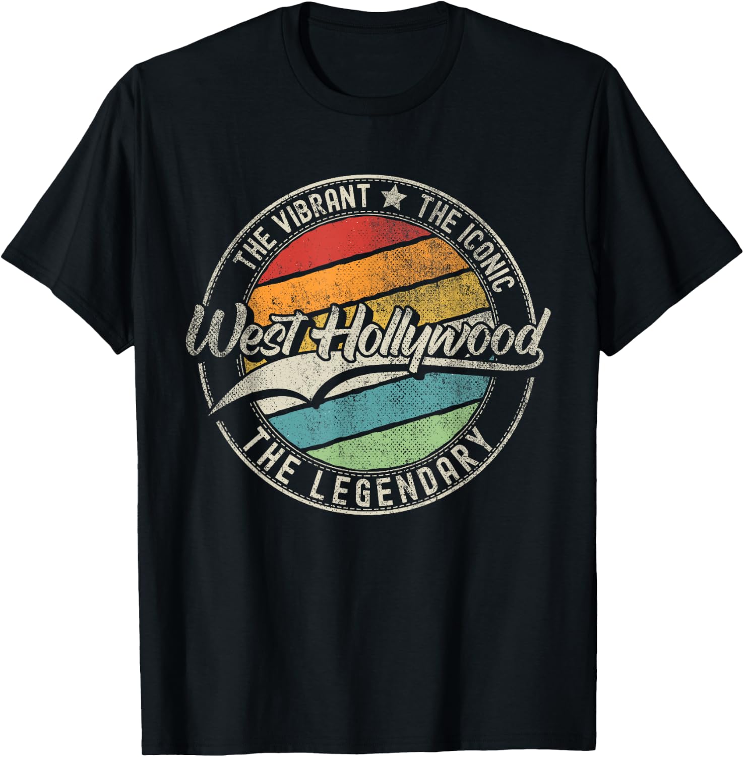 West Hollywood CA | California | Vintage Distressed T-Shirt - T-Shirt | Black