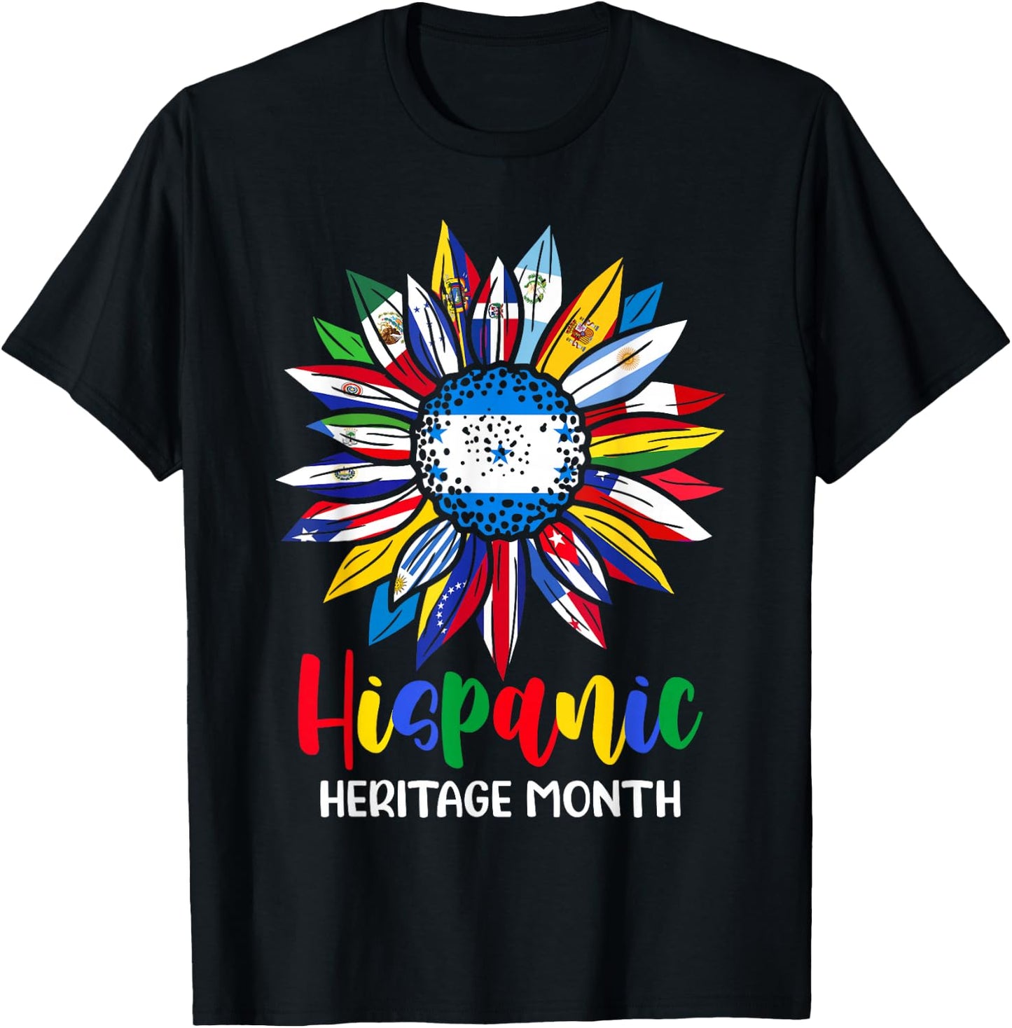 Hispanic Heritage Month Honduras Flag Sunflower Latino Flags T-Shirt - T-Shirt | Black