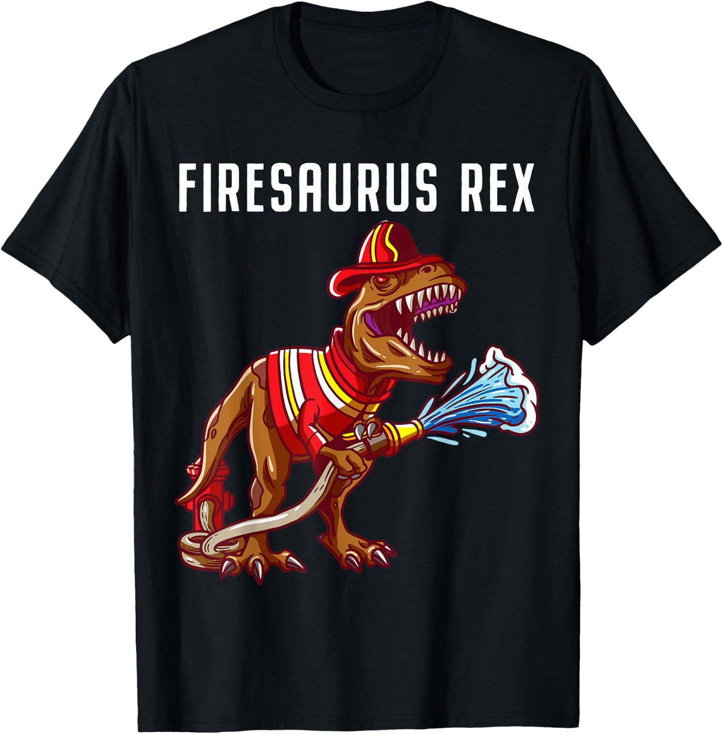 Firefighter T Rex Dinosaur Kids Gifts For Fireman Boys T-Shirt - T-Shirt | Black