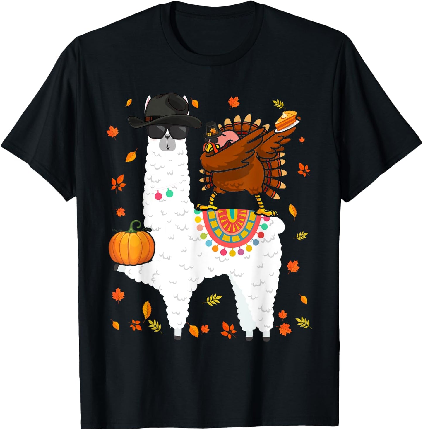 Dabbing Turkey Riding Llama Thanksgiving Llama Lover T-Shirt - T-Shirt | Black
