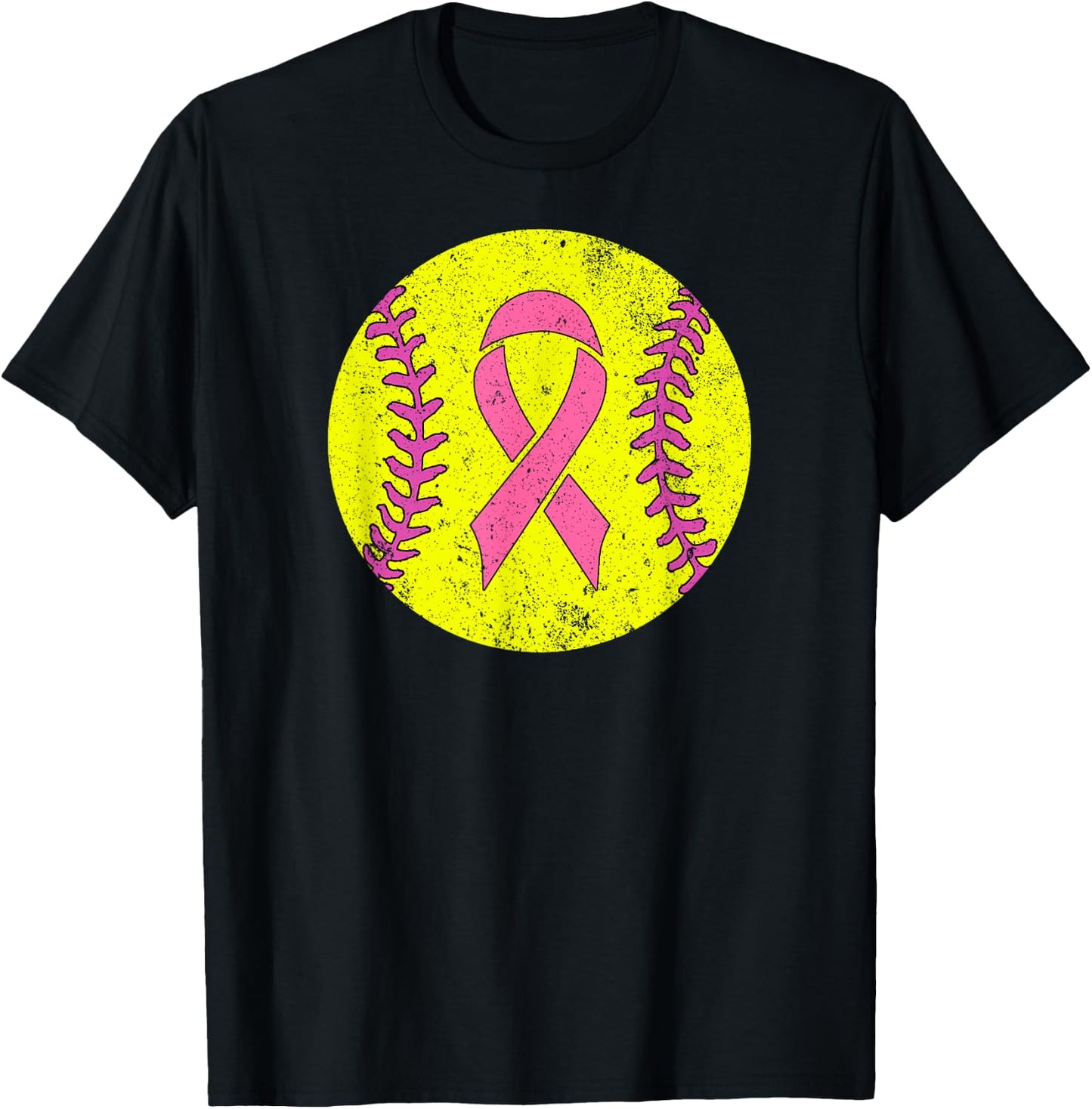 Softball Player Pink Ribbon Breast Cancer Awareness Costume T-Shirt - T-Shirt | Black